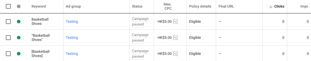 3 keyword matching type