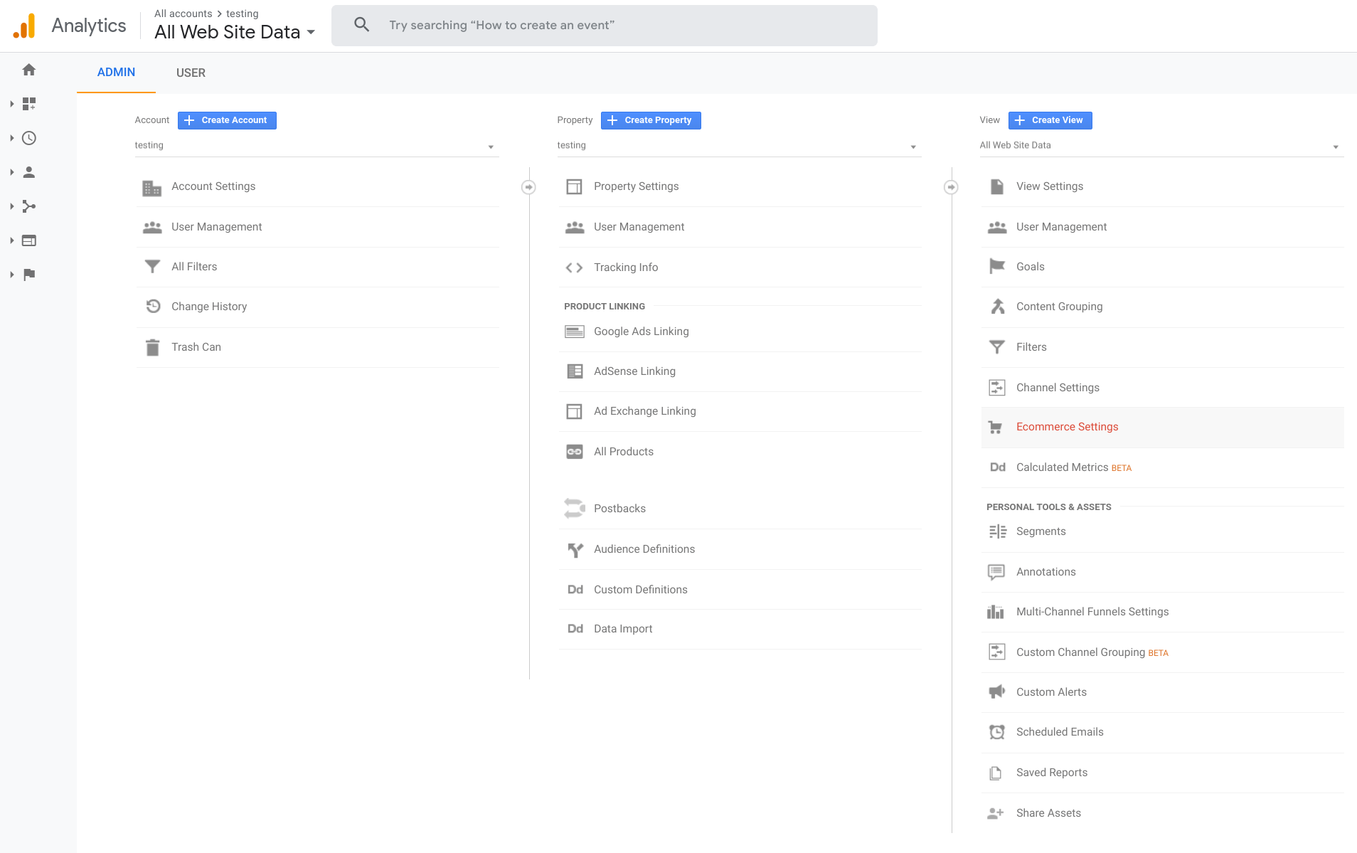 Ecommerce setup in google analytics