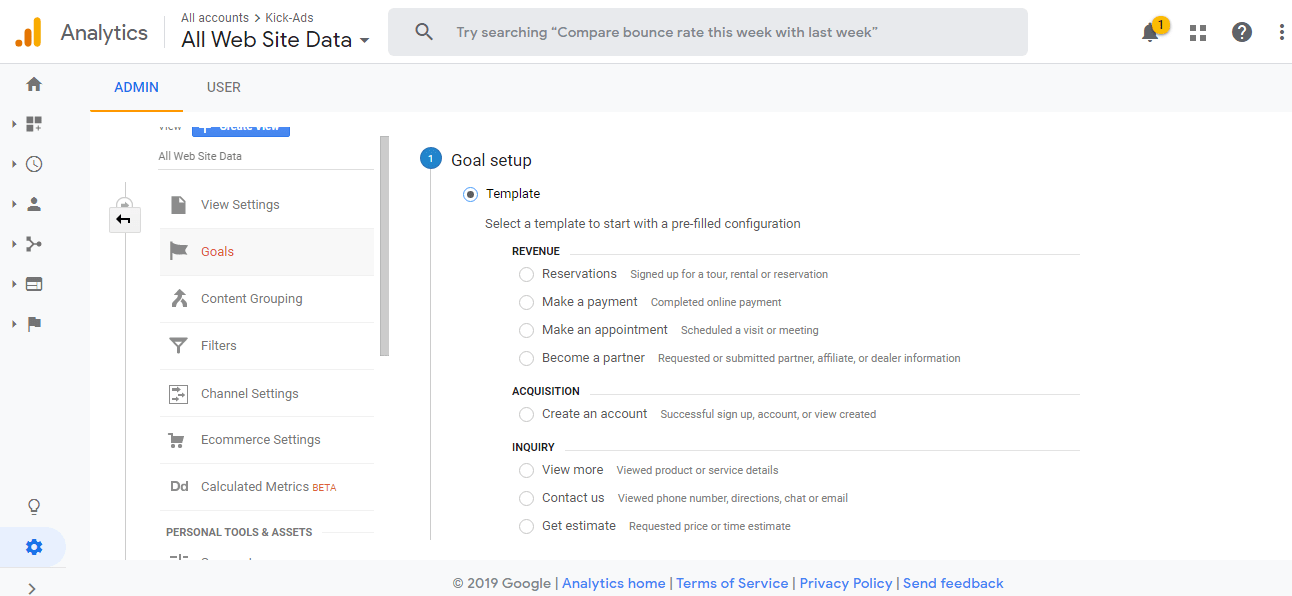 Goal Setup in google analytics